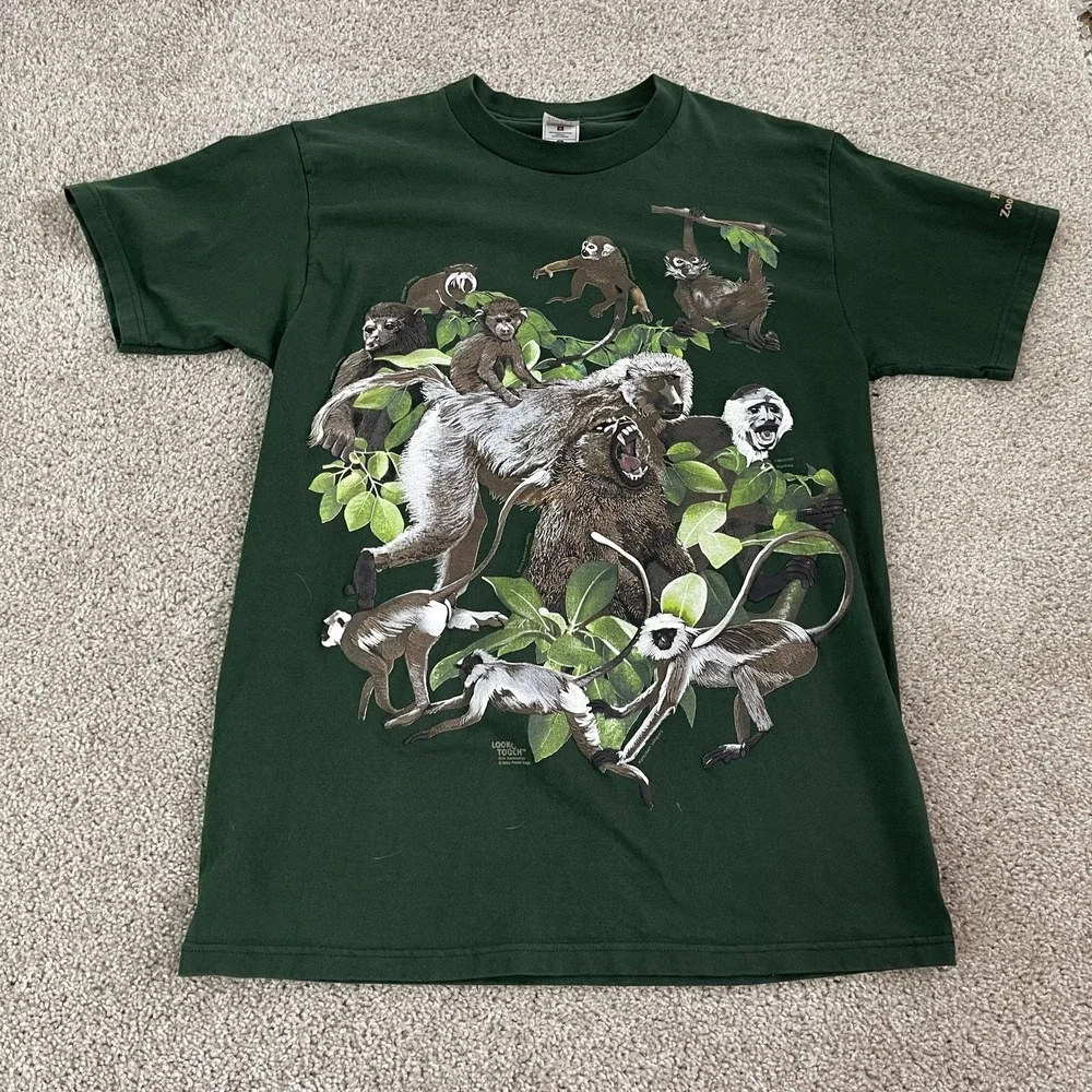 Vintage Pittsburgh Zoo & Aquarium Monkeys Shirt Mens Large Green Tee T-Shirt